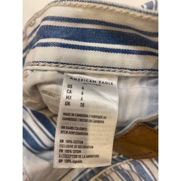 American Eagle Mom Shorts Womens Size 6 Blue Stripe Denim High Waist Hipster - Picture 4 of 8